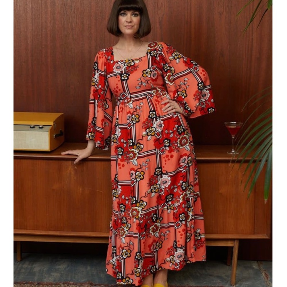 70’s Joanie & Dawn O’Porter Retro Vintage Bright Maxi Dress w/POCKETS (Farm Rio)